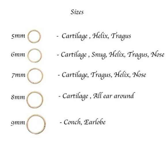 14K Rose Gold Filled Multi Size Open Piercing Hoops Cartilage Helix Tragus - Picture 5 of 7